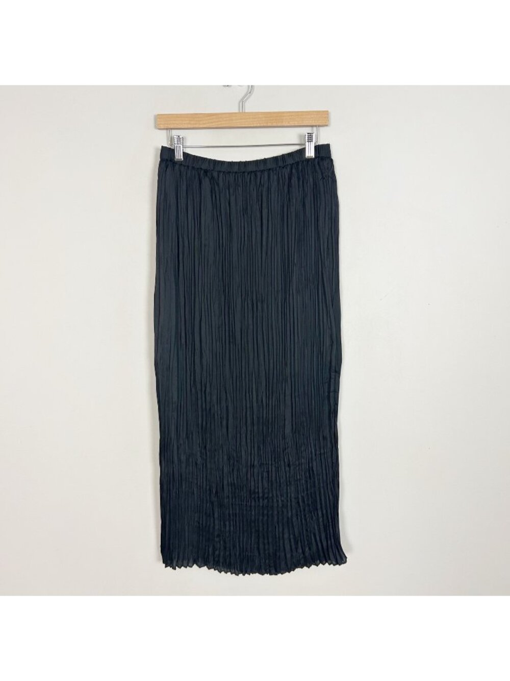 Women's Black Pleated Broomstick Maxi Skirt Prairie Boho Classic Size Petite Sma